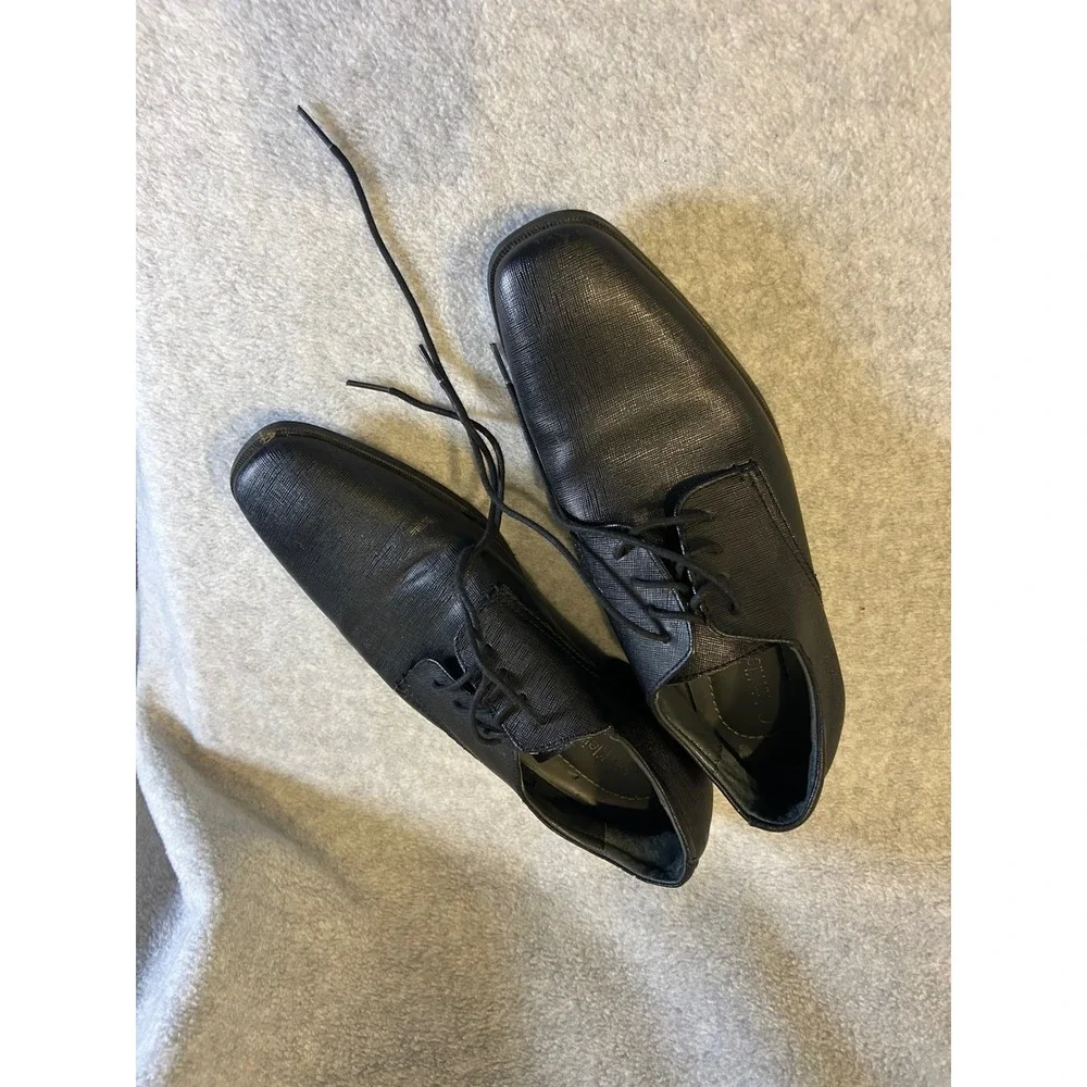 Calvin Klein Gordan Black Textured Lace Up Derby Dress Shoes Mens 8.5 34F4320